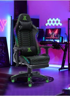 اشتري RGB Gaming Chair  Gaming Chair with LED Light  Ergonomic Bluetooth Gaming Chair with Lumbar Support for Retractible Footrest and Backrest Adjustable (Black) في السعودية