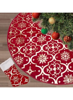 Buy Tree Skirt 48 Inch Suitable for New Year Party Holiday Decoration Christmas (Red) in UAE