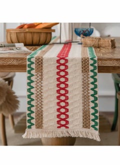 Buy Creative Bohemian Ethnic Table Runner, Colorful Plaid Cotton Linen Braided Tassel Rectangular Coffee Table Tablecloth Home Party Restaurants Kitchen Holiday Wedding Decorations (12"*70.8") in UAE