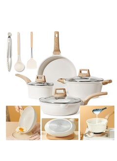 Buy 7 Pieces Pots and Pans Set with Lid Soup Pot, Nonstick For Kitchen, Maifan Stone Pot Cookware Cooking Set, Frying Pans, Saucepans, Stew Pot Cooking Pot Cookware PFOA Free, Beige in Saudi Arabia