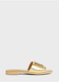 Buy Diamante Edge Square Cutout Flat Sandal in UAE