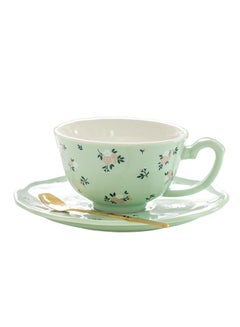 Buy M MIAOYAN Small floral coffee cup home ins ceramic cup and saucer set high-value afternoon tea tableware flower cup green in Saudi Arabia