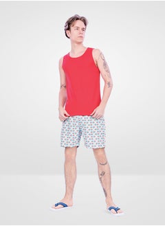 Buy Web Denim Bird Printed Elastic Waistband With Drawstring Comfortable Polyester Swim Shorts For Men’s Quick Dry Swimming Trunks With Pockets in UAE