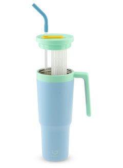 Buy Quencher Watter Bottle 1200ml Stainless Steel Vacuum Insulated Tumbler with FlowState Lid and Straw – Ideal for Water, Iced Tea, Coffee, Smoothies & More (Blue) in UAE