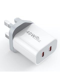 Buy SYOSI USB C Charger Plug, Dual 20W Fast Charger Dual USB C Charger Plug UK Power Adapter PD4.0 40W Quick Charger for iPhone, Android Compatible with iPad, Laptop in Saudi Arabia