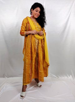 Buy PRIYA'S PANACHE Stylish Yellow Muslin Straight Kurta Pant Dupatta Set - Designer Festival Traditional Ethnic Indian Partywear For Women in UAE