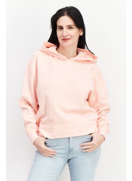 Buy Women Hooded Long Sleeve Brand Logo Sweatshirt, Pink/White in UAE