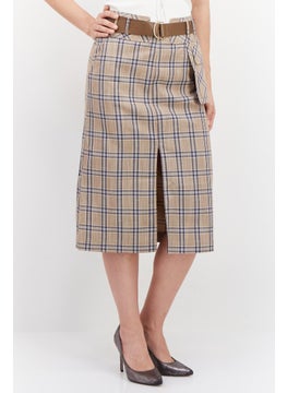 اشتري Women Plaid Belted Pencil Skirt, Brown/Blue في الامارات