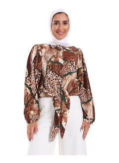 Buy Tie-able Front Trims Green, Brown & Beige Multi-Animal Patterned Shirt in Egypt