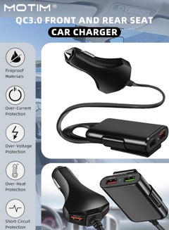 اشتري 60W USB C Car Charger 4 Port Super Fast USB Car Charger Fast Charging QC3.0*4 Cigarette Lighter Car USB Charger Multi Port with 5.6FT Cable for iPhone 14/Samsung S23/Android/Tablet or Other USB Device في الامارات