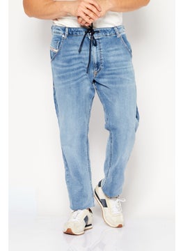 Buy Men Regular Fit Solid Stretchable Denim Jeans, Wash Blue in UAE