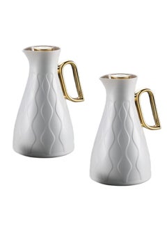 Buy Thermos Set of 2 Pieces for Tea and Coffee from Petros Light Grey/Golden Color 1Liter in Saudi Arabia