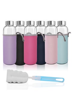 اشتري 18 oz 6 pack Glass Water Bottle, Glass Water Bottle Caps,Sleeve, Reusable Glass Bottle Lids, Clear Glass Bottles, Refillable Glass Juice Bottles في الامارات