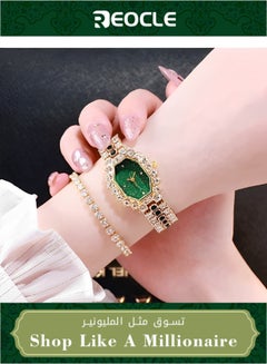 Buy Personalized Fashion Light Luxury Trendy Rhinestone Women's Watch Casual Diamond Simple Watch Gold Green in UAE