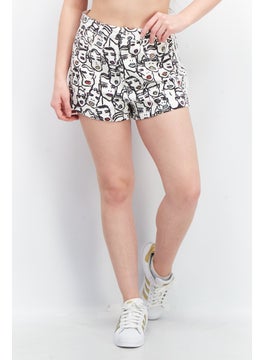 اشتري Women Regular Fit Graphic Printed Outdoor Shorts, White/Black في الامارات