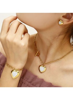 Buy Love Heart Stone Pendant Necklace Bracelet Earring Jewelry set For Women | Beautiful Design Gold 24K in UAE