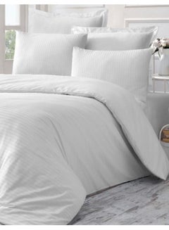 Buy 7-Piece Hotel Style White Striped Comforter Set 180x200cm in Saudi Arabia