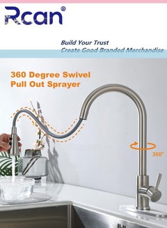 Buy Kitchen Universal Swivel Faucet with Pull-Down Sprayer Brushed Nickel Stainless Steel Single Handle Sink Faucet Hot and Cold Dual Control Shower Faucet Adjustable Suitable for Kitchen Bathroom Balcony in Saudi Arabia