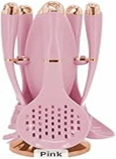 Buy Kitchen Utensil Set Tools Silicon Serving Spoon Set -6 Pieces (5 Pieces +Stand) -Pink in Egypt