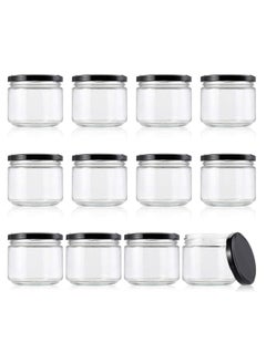 Buy 12Pcs 9oz Wide Mouth Glass Jars with Black Lids fo Jam, jelly, salsa, loose spices, candles in UAE