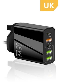 اشتري 65W Fast GaN Charger  5 Ports Quick Charger QC3.0 PD20W USB Travel Adapter for Laptops MacBook Pad Phone Black في السعودية