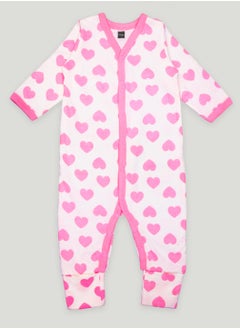 Buy Kidbea  Organic Cotton fabric full sleeves & full buttons Romper | Heart | Pink in UAE