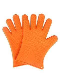 Buy 1 Pair of Non-Slip Silicone Oven Gloves Waterproof Heat Resistant Kitchen Baking Gloves in UAE