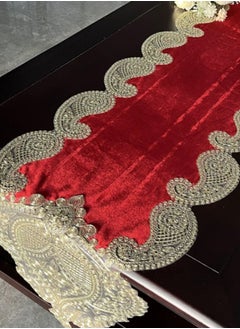 Buy European Style Lace Luxury Velvet Table Runner For Decoration Red in UAE