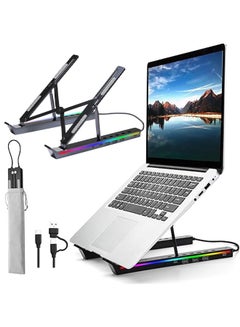Buy Laptop Stand for Desk, Aluminum Computer Stand with USB-A、USB-C and RGB Lights, Adjustable Foldable Portable Stand, with USB-A 3.0 and USB-C 2.0 Hub Multi-Functional Laptop Riser with Additional Ports in UAE