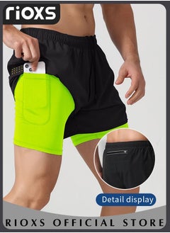 Buy Gym Shorts for Men Men's Activewear Running Shorts Drawstring Gym Shorts Men 2 Layer Loose Athletic Shorts with 4 Pockets in UAE