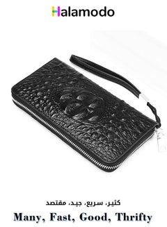 Buy Men's Leather Clutch Bag Business Large Capacity Zipper Handbag in UAE