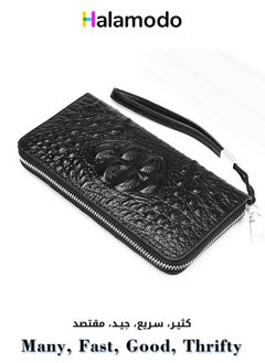 Buy Men's Leather Clutch Bag Business Large Capacity Zipper Handbag in UAE