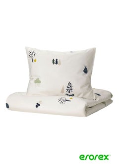 Buy Duvet cover and pillowcase forest animal pattern multicolour 150x200/50x80 cm in Saudi Arabia