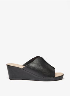 Buy Womens Solid Slip-On Sandals with Wedge Heels Black in Saudi Arabia