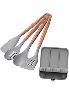 Buy Silicone Kitchen Utensils Set - Non-Stick Silicone Utensils Set of 4 with Wooden Handle Easy to Clean Wooden Kitchen Utensils Kitchen Gadgets Cooking Tools in Saudi Arabia