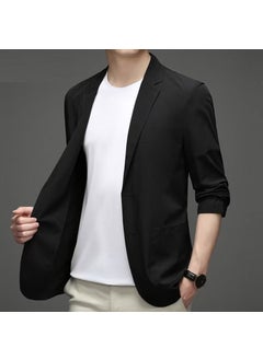 Buy Summer Ice Silk Suit Mens Ultra-thin Casual Sun Protection Suit Small Suit Lightweight Spring and Autumn Single Western Jacket Top Black [ultra-thin sunscreen]] in UAE