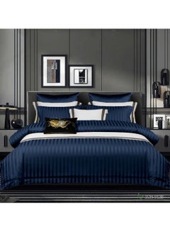 Buy COMFY 6 PIECE 100 % COTTON HOTEL QUALITY STRIPED KING SIZE COMFORTER SET NAVY BLUE in UAE