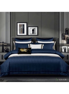 اشتري COMFY 6 PIECE 100 % COTTON HOTEL QUALITY STRIPED KING SIZE COMFORTER SET NAVY BLUE في الامارات