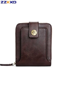 Buy New Fashion Retro Men's Short Wallet Multi-Card Slots Foldable Dark Coffee Color Card Holder Multifunctional Coin Purse With Zipper in Saudi Arabia