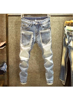 Buy Autumn Winter Fashion Patchwork Jeans Men Light Blue 6655 Pants in Saudi Arabia