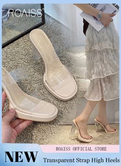 Buy Women High Heels with Transparent One Strap Design Thick Heel High Heel Slippers Fashionable and Versatile for Daily Commuting in Saudi Arabia
