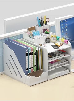 Buy White Desk Organizer with File Organizer for Office Supplies Storage and Desk Accessories in Saudi Arabia