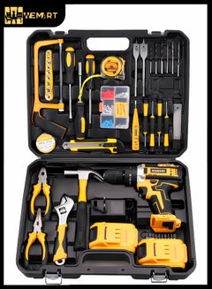 Buy 129 Piece Power Tools Kit with 48V Cordless Drill, Professional Household Home Tool Kit Set with DIY Hand Tool Kits for Garden Office House Repair Maintain in Saudi Arabia