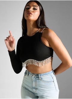 اشتري Embellished Hem One Shouldered Crop Top في السعودية