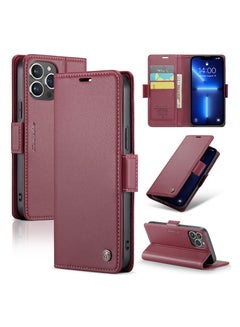 Buy Flip Wallet Case For Apple iPhone 13 Pro Max, [RFID Blocking] PU Leather Wallet Flip Folio Case with Card Holder Kickstand Shockproof Phone Cover (Red) in UAE