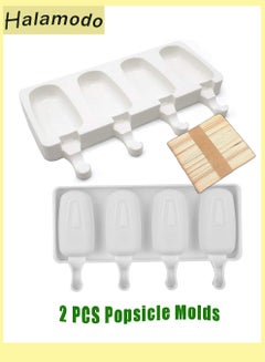 Buy 2 PCS Popsicle Molds, 4 Cavity Homemade Silicone Ice Cake Pop Molds, White Oval Ice Cream Molds, with 4 Cavities Per Mold, Cakesicle Baking Molds with Wooden Sticks, for DIY Ice Cream in Saudi Arabia
