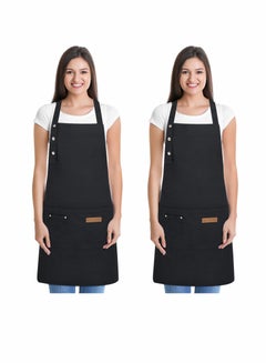 Buy 2 Pack Kitchen Apron for Women, Unisex Adjustable Cooking Apron with Pockets, Canvas Waterproof Apron for Home Kitchen, Restaurant, Coffee House in Saudi Arabia