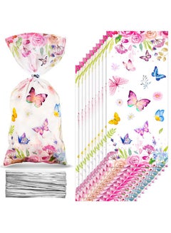 Buy 100 Pcs Butterflies Cellophane Treat Bags Watercolor Flowers Butterfly Printed Goodie Candy Favor Bags With 100 Twist Ties For Butterfly Girls Birthday Baby Shower Summer Themed Party Supplies in UAE