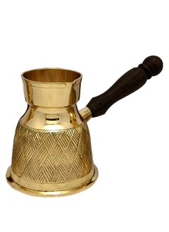 Buy Majestic Brass Turkish Coffee Pot – Capacity: 190 ml (Small Size), Textured Design, Golden Color – Handcrafted with Wooden Handle, Perfect for Turkish Coffee, Arabic Coffee, Tea, Milk, and Hot Beverages in UAE