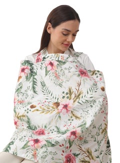 Buy Cotton Nursing Cover for Breastfeeding, 360° Coverage, Breathable and Portable, Rose Pattern, Privacy Breast Feeding Cover for Baby 100*70cm in Saudi Arabia